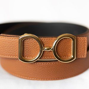 Women Reversible Horsebit Belt - SHINY GOLD BUCKLE
